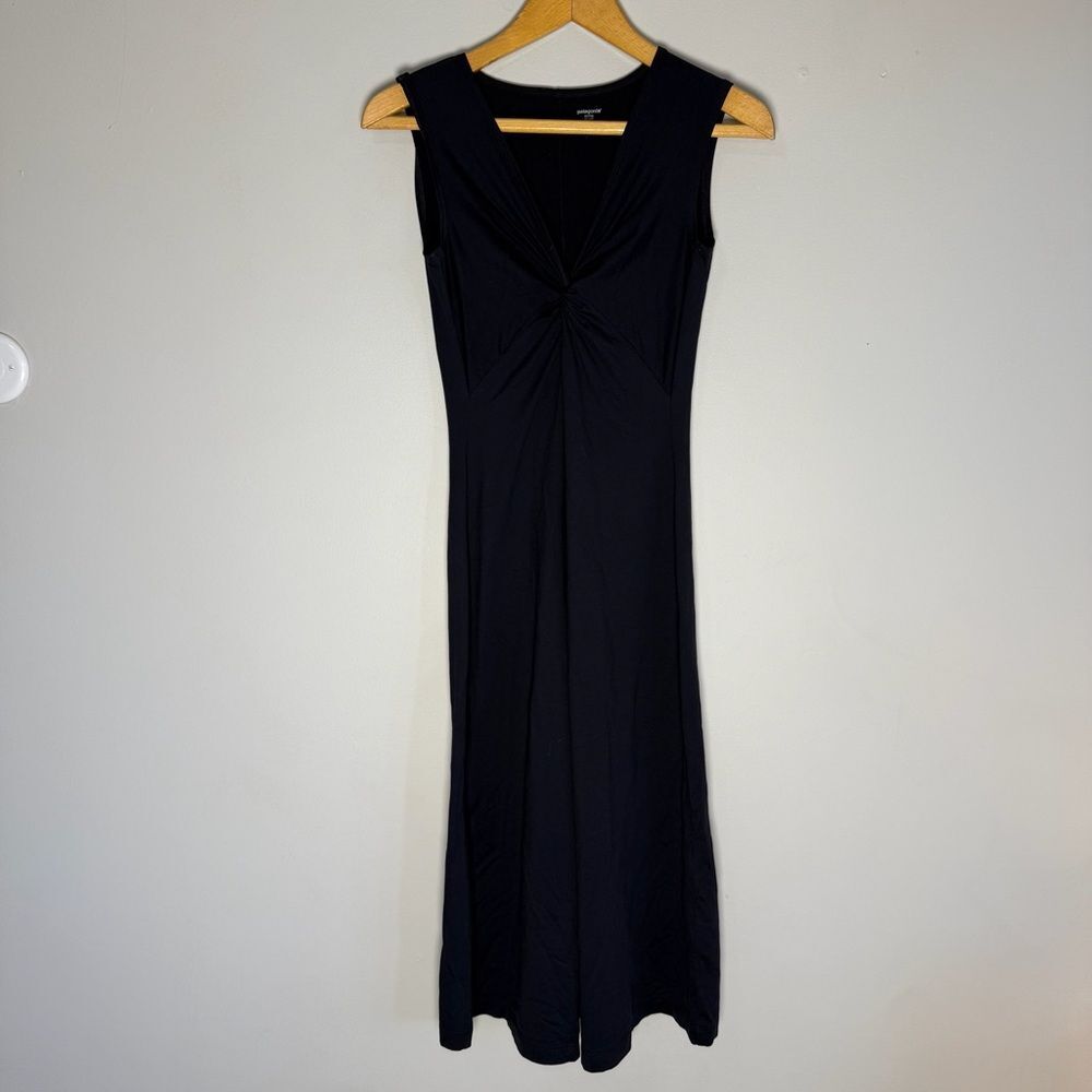 Patagonia Black Bandha Twist Front Sleeveless stretch Jersey Midi Dress | S